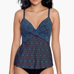 NWT Miraclesuit Allura Swim Tankini Top in Romani Size 10 Multicolor Geometric
